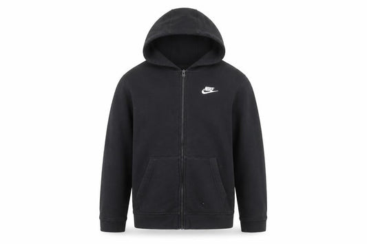 Front view of Nike boys’ black full zip hoodie xl 158-170cm cotton blend hooded sweatshirt