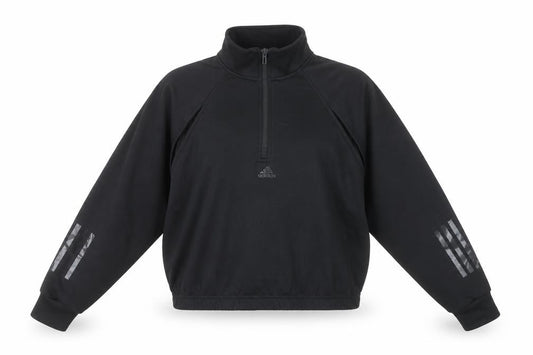 Adidas Womens Black Sweatshirt UK 8-10 Small 1/2 Zip Cotton Blend
