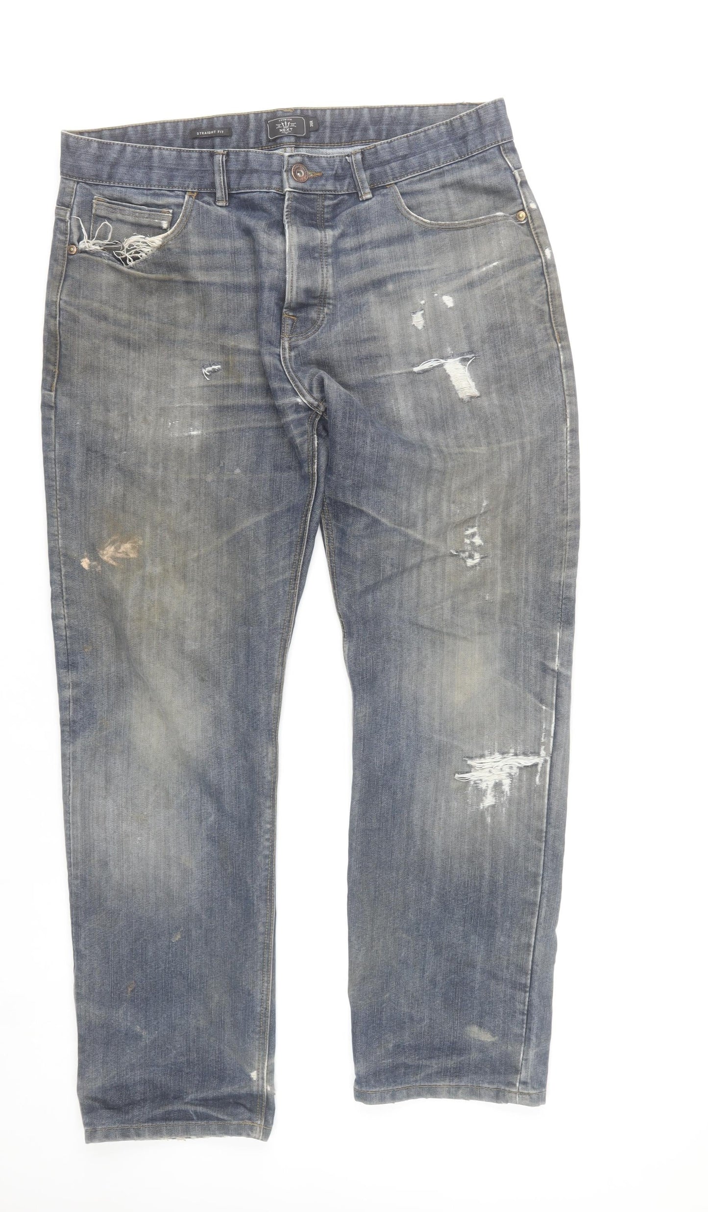 Next Men’s Blue Distressed Straight Fit Jeans Size W36 L31