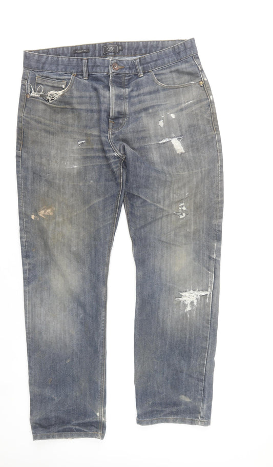 Next Men’s Blue Distressed Straight Fit Jeans Size W36 L31