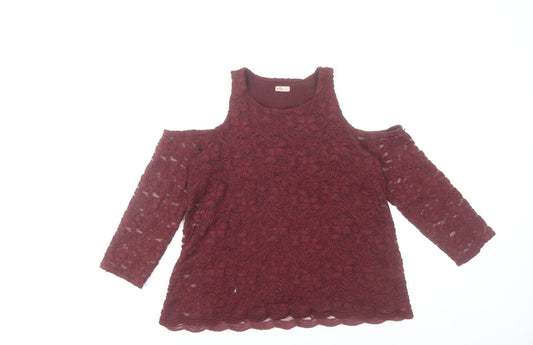 Hollister Womens Red Lace Cold Shoulder Tunic Blouse M