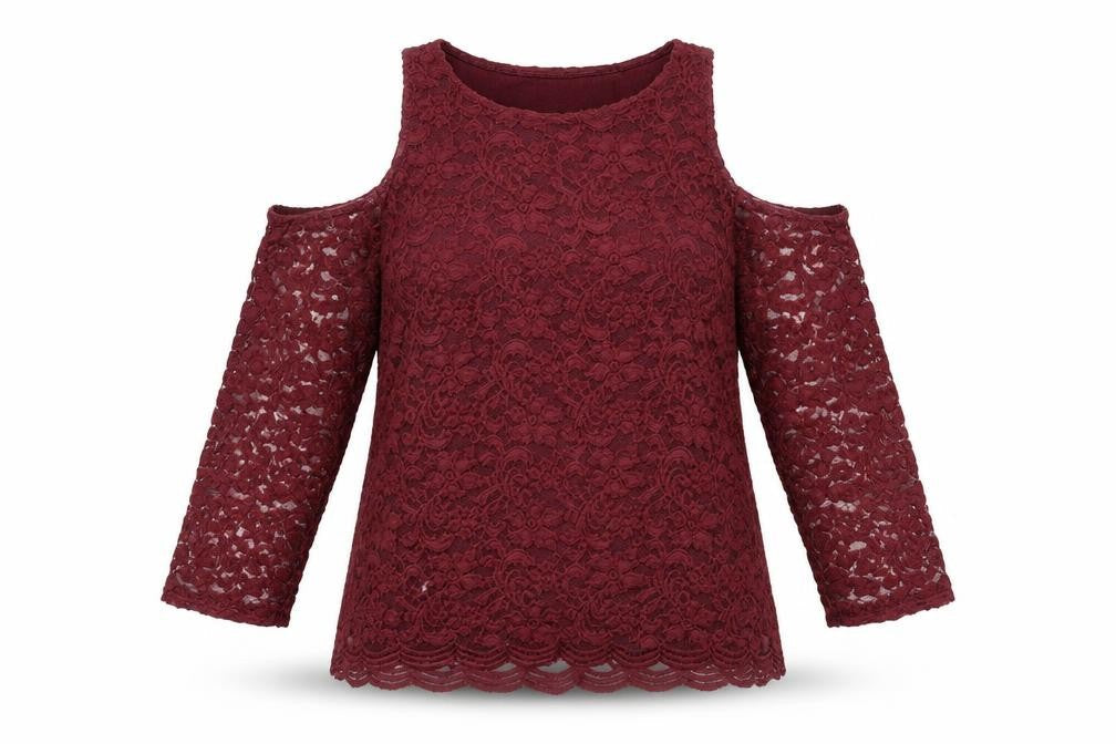 Hollister Womens Red Lace Cold Shoulder Tunic Blouse M