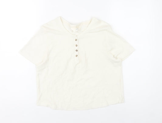 Marks and Spencer Womens Ivory Henley T-Shirt Size L Short Sleeve