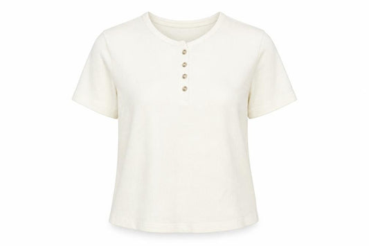 Marks and Spencer Womens Ivory Henley T-Shirt Size L Short Sleeve