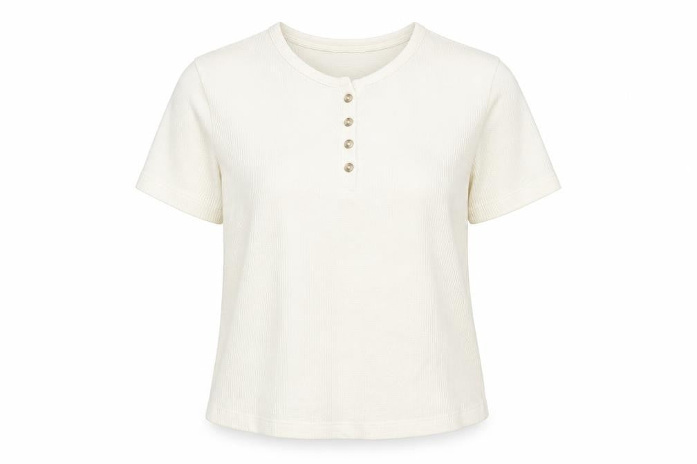 Marks & Spencer Womens Ivory Henley T-Shirt Size L Short Sleeve