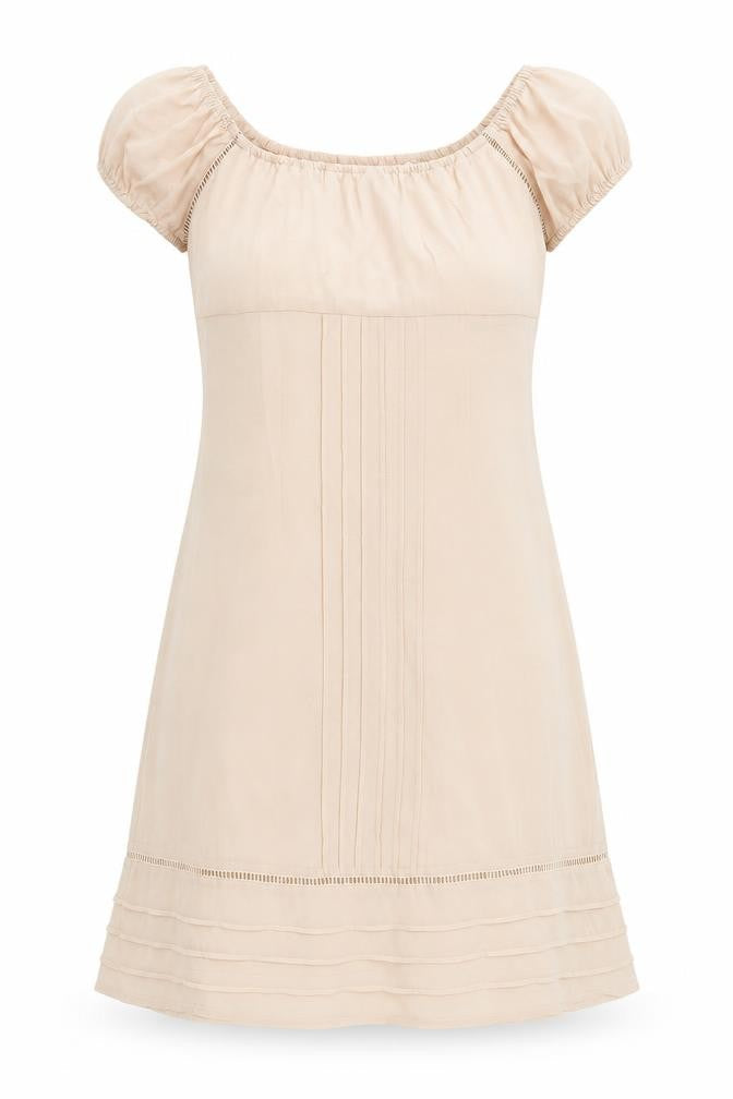 H&M Women Beige Size 12 Shift Puff Sleeve Knee Length Dress