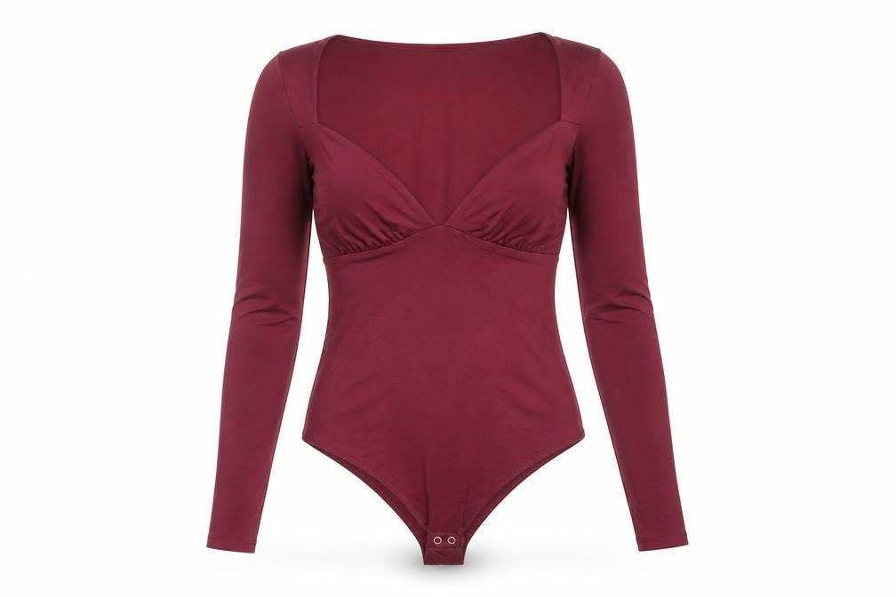 Stradivarius Women’s Red Long Sleeve Square Neck Bodysuit Size 8