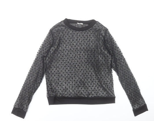 Zara Women Black Sheer Long Sleeve Mesh Blouse Top Size S