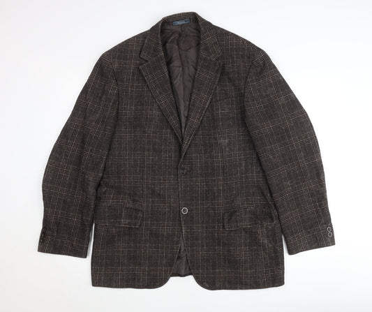 Benvenuto Men's Brown Check Wool Blazer Jacket Size 42 Regular