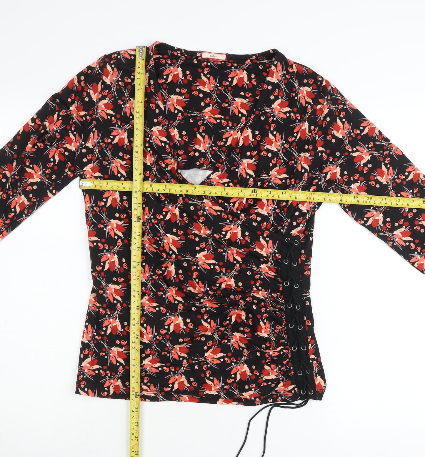 Joe Browns Womens Black Floral Wrap Blouse Size 10 Long Sleeve V-Neck