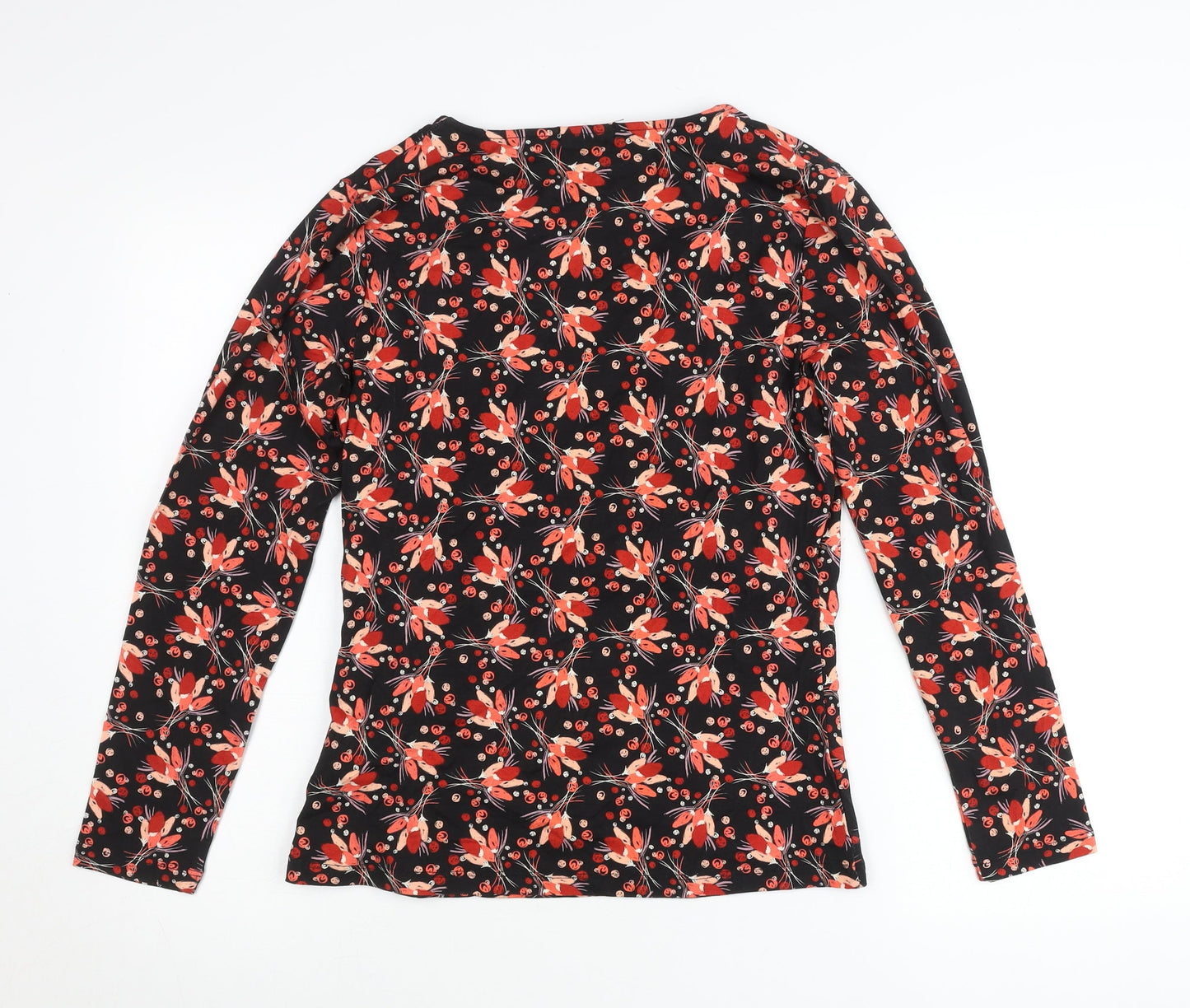 Joe Browns Womens Black Floral Wrap Blouse Size 10 Long Sleeve V-Neck