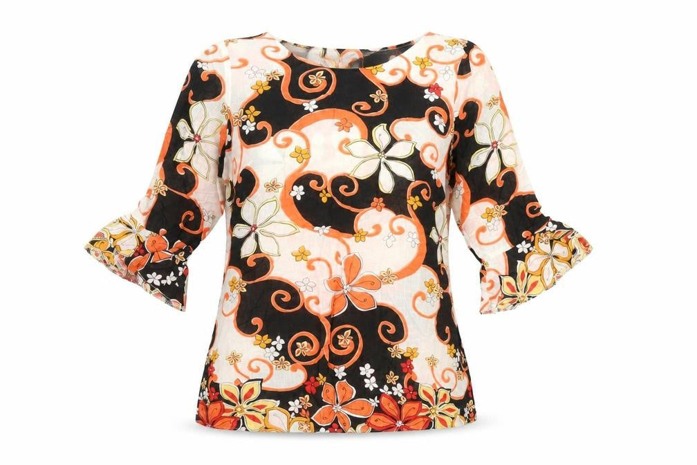 Bella Moda Womens Multicoloured Floral Cotton Tunic Blouse Size 14