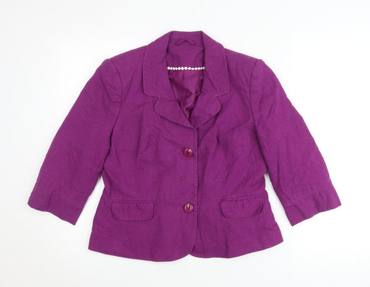 BHS Women’s Petite Purple Linen Blend Blazer Jacket Size 16
