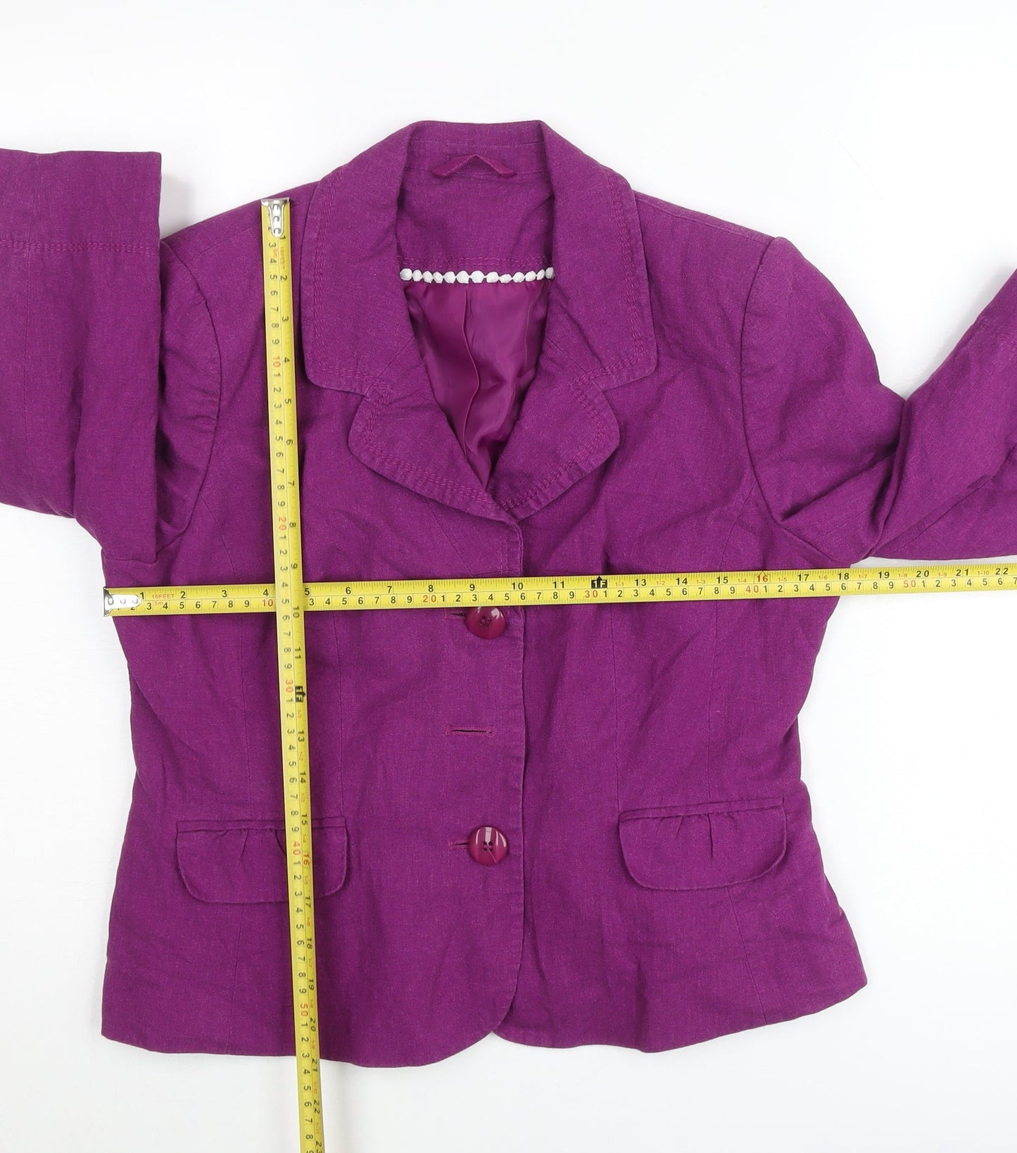 BHS Women’s Petite Purple Linen Blend Blazer Jacket Size 16