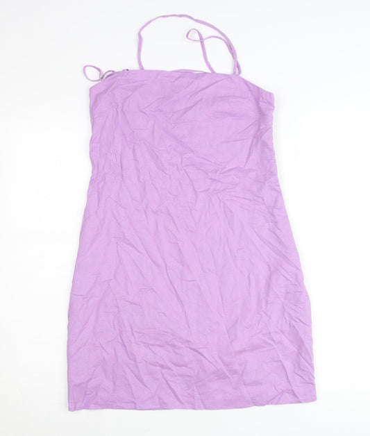 H&M Women’s Purple Linen Blend Slip Dress Size 10 Knee Length