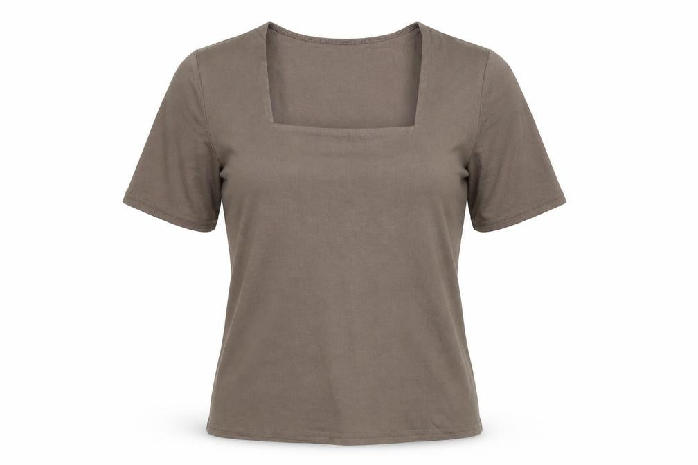Minuet Womens Brown Viscose Stretch T-Shirt UK 12 Square Neck