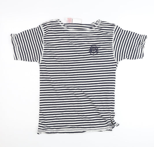 Rafaella Womens Petite 6 Blue White Striped Cotton T-Shirt Nautical