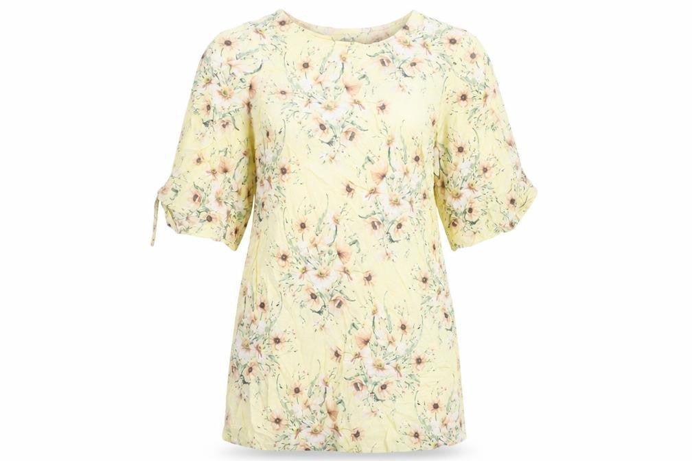 H&M Women’s Yellow Floral Tunic Blouse UK 10 Chiffon Summer Top