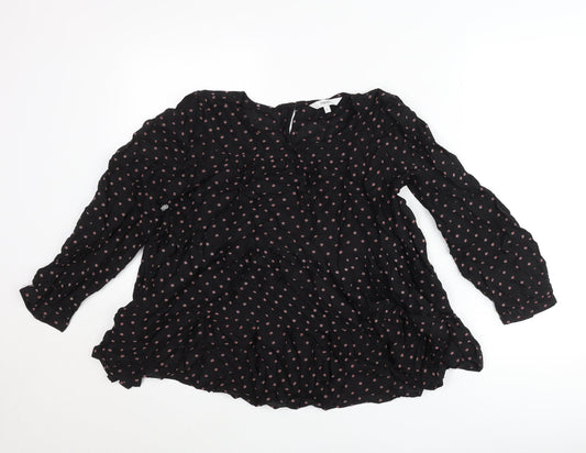 Next Womens Black Floral Tunic Blouse Size 6 Viscose Long Sleeve