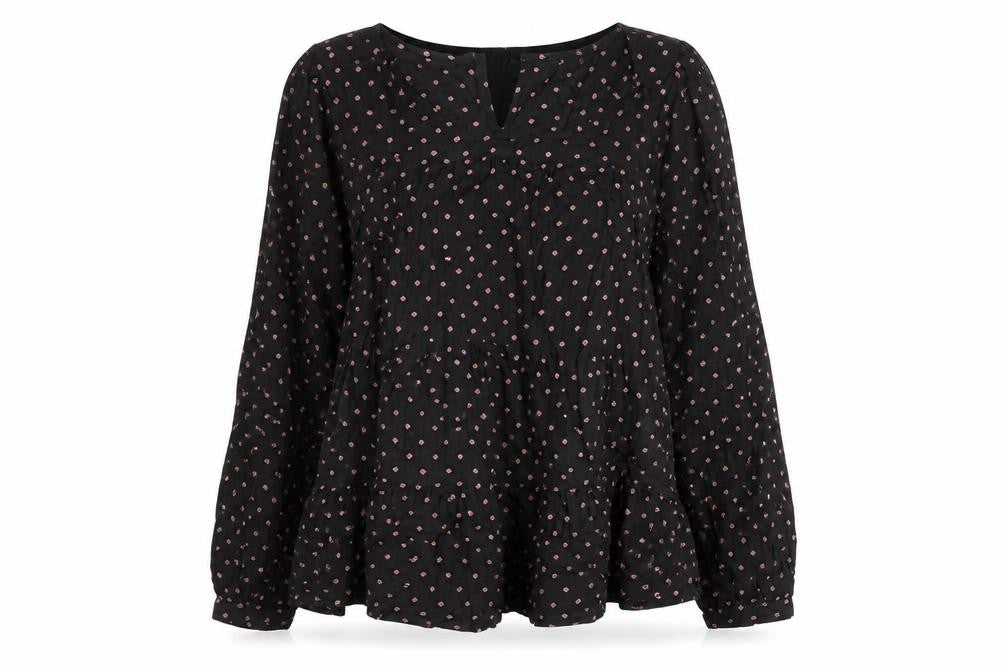 Next Womens Black Floral Tunic Blouse Size 6 Viscose Long Sleeve