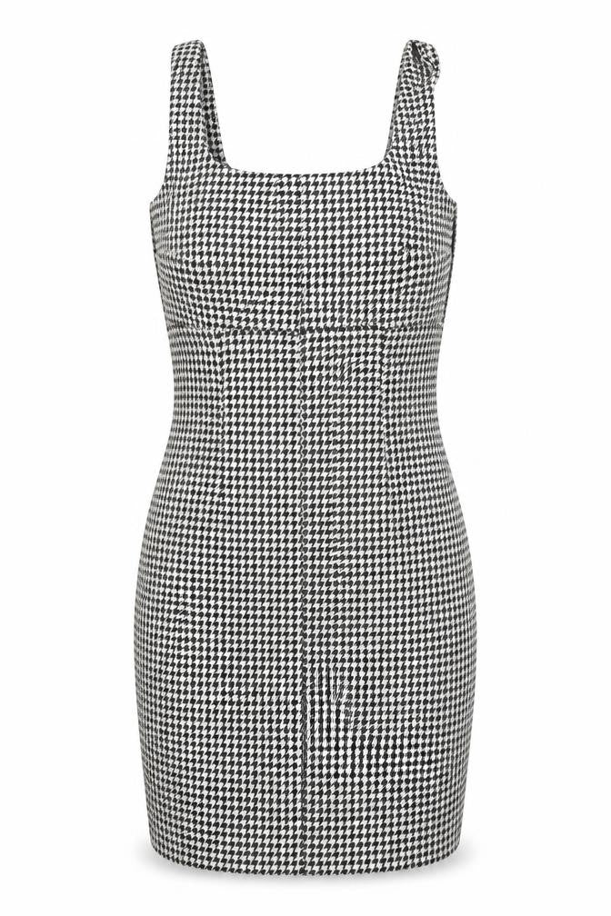 H&M Women’s Black Houndstooth Bodycon Dress UK 8 Sleeveless Square Neck