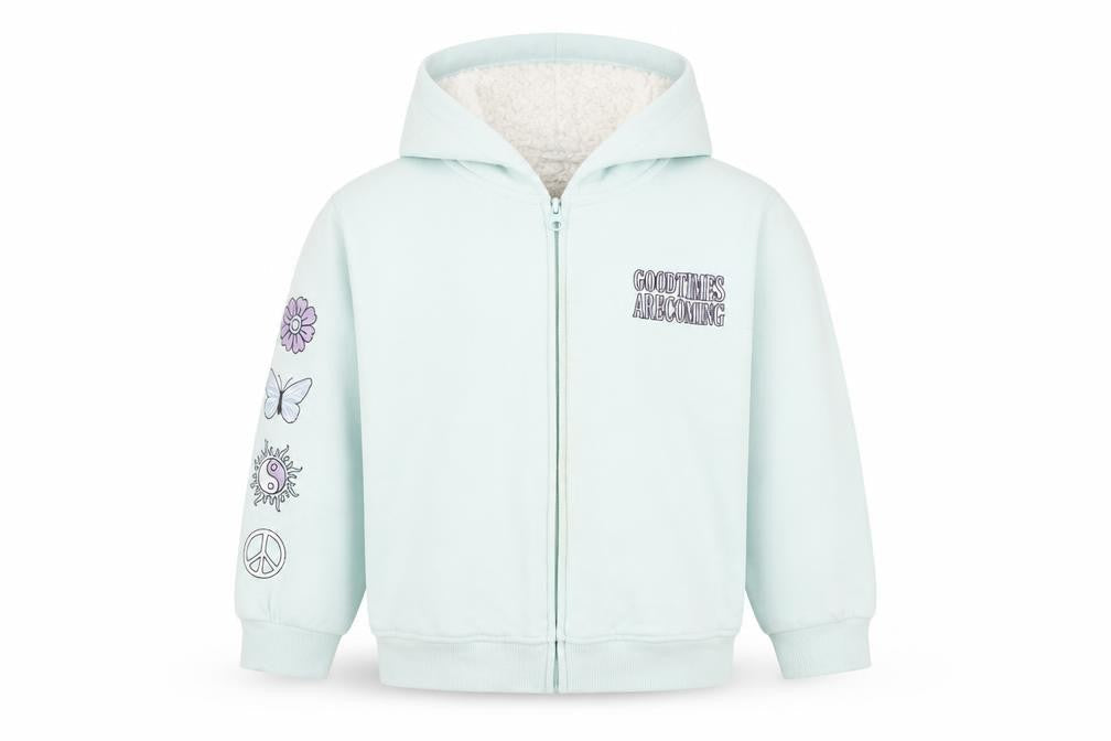 Anko Girls Blue Hooded Jacket Age 10 Lined Full Zip Embroidered Casual