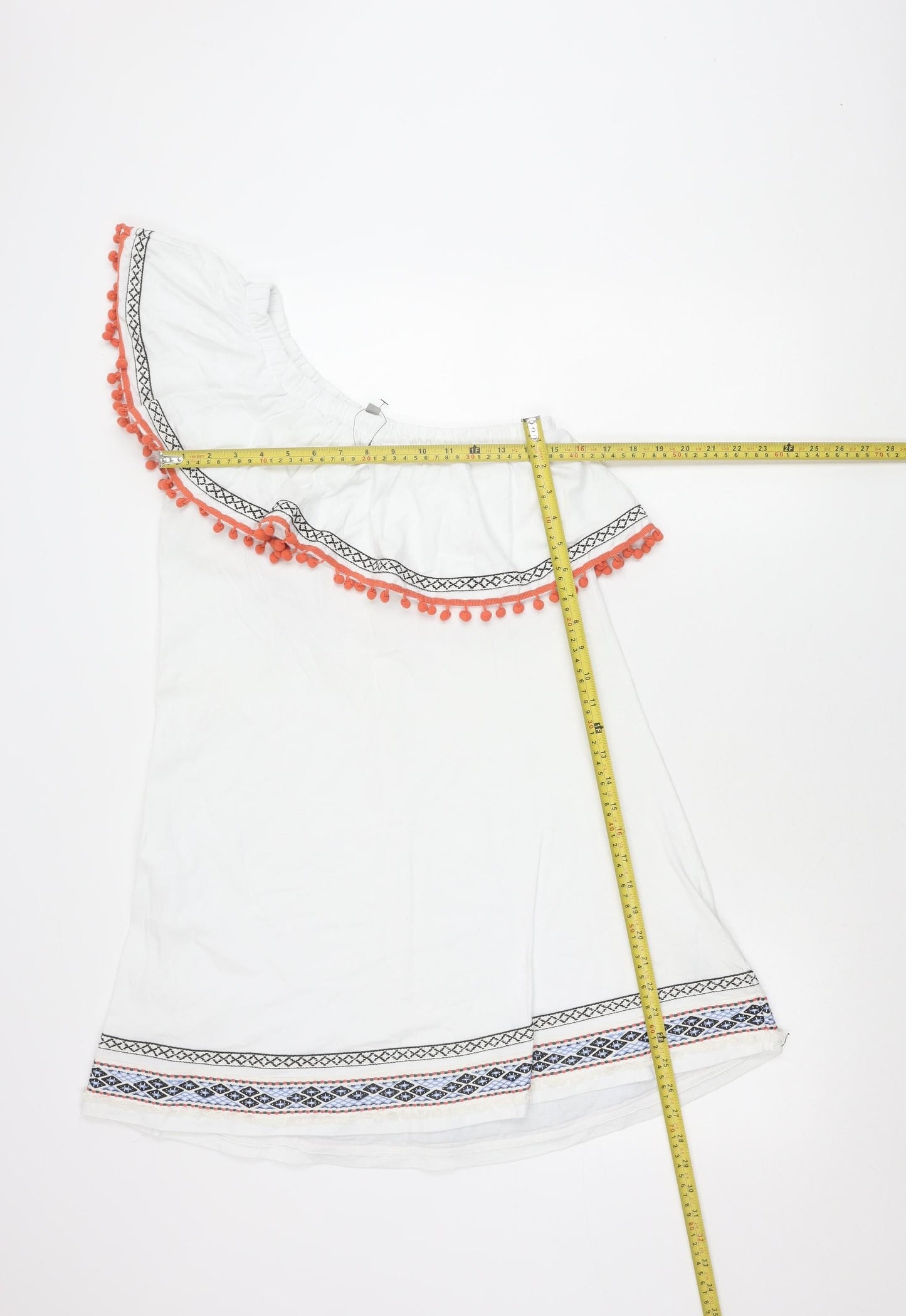 ASOS Womens White Off Shoulder Shift Dress Size 12 Embroidered Summer Boho