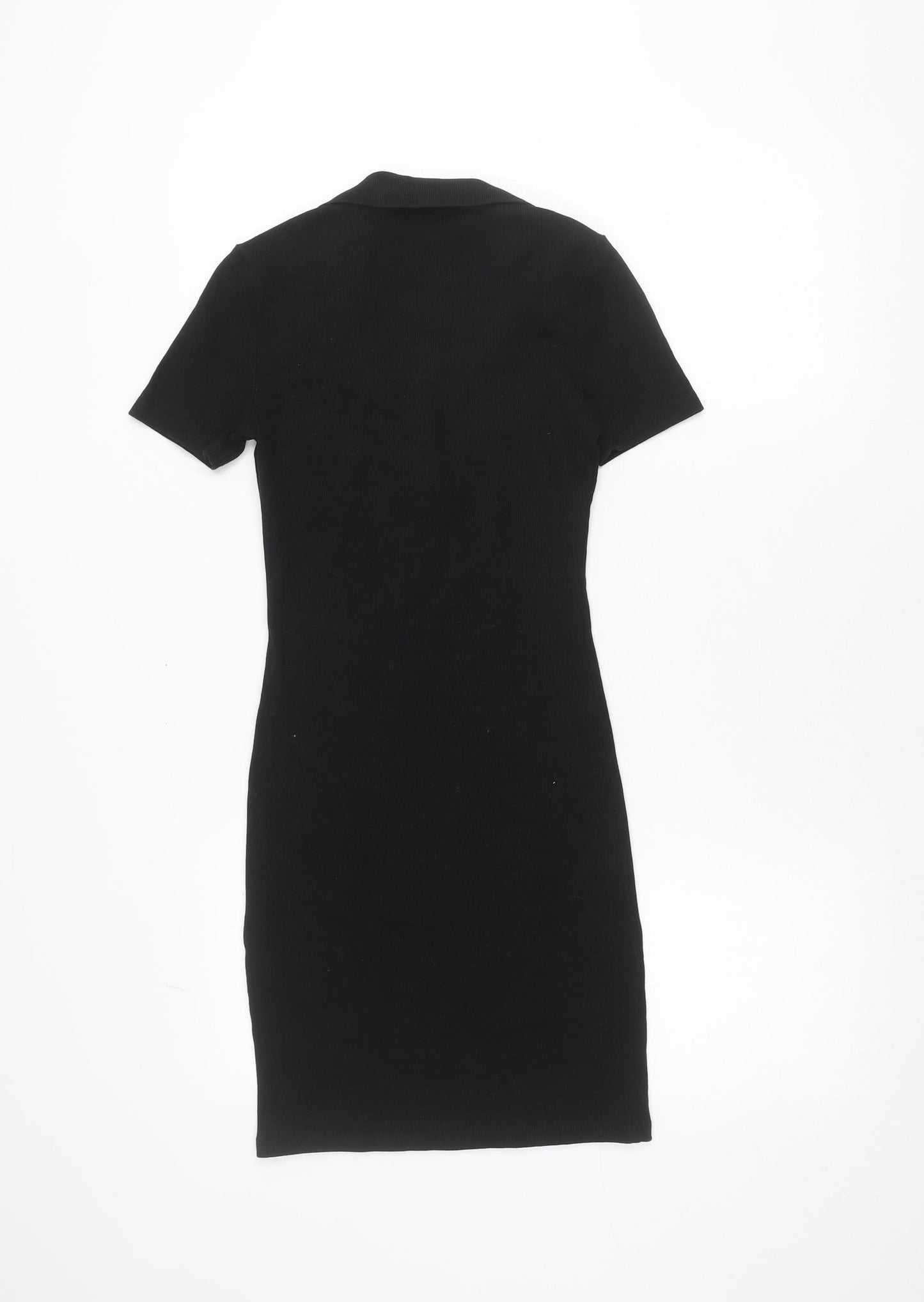 Zara Women Black S Bodycon Collared V-Neck Short Sleeve Dress