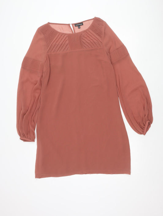 Warehouse Women’s Brown Shift Dress Size 12 Puff Sleeve Pleated