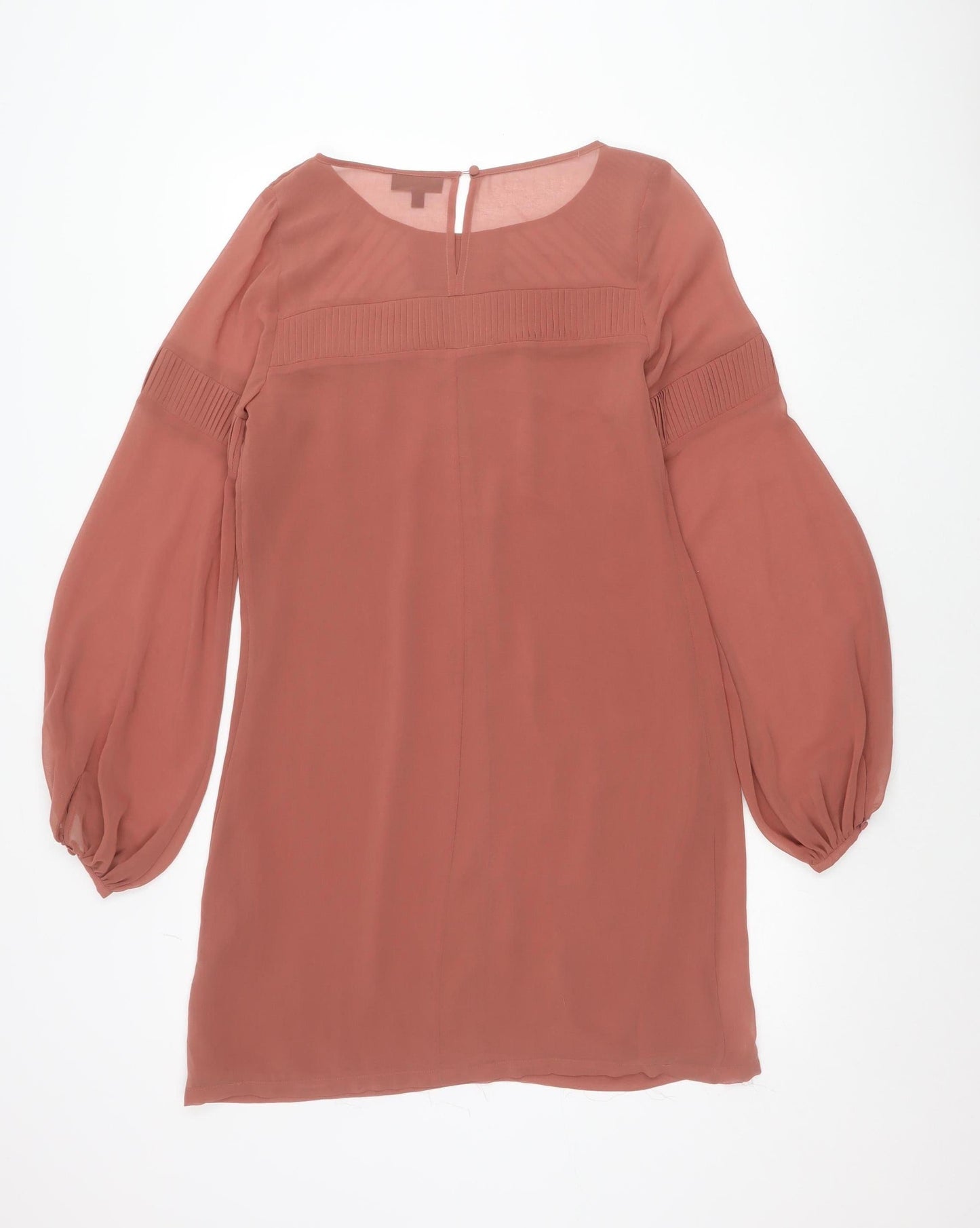 Warehouse Women’s Brown Shift Dress Size 12 Puff Sleeve Pleated