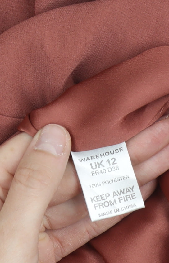 Warehouse Women’s Brown Shift Dress Size 12 Puff Sleeve Pleated