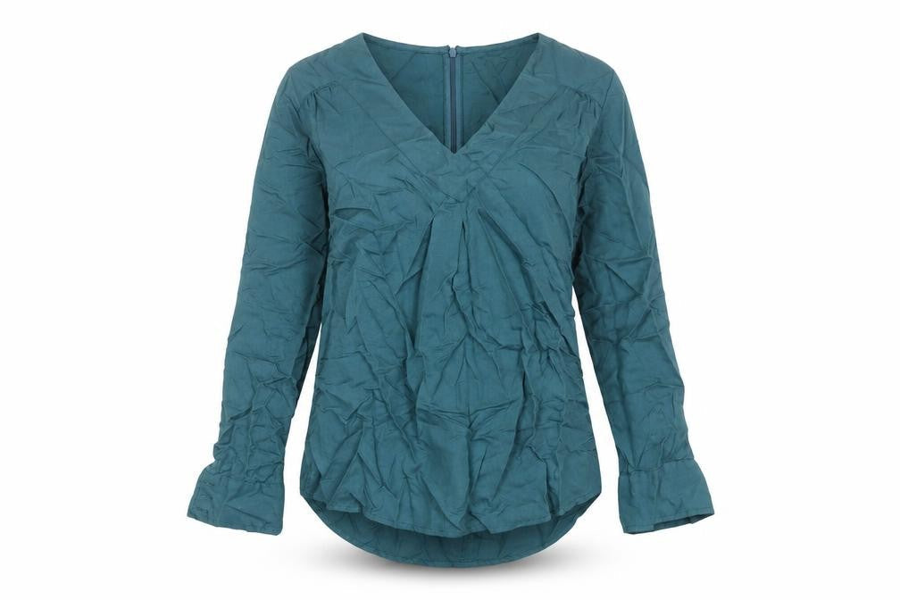 Mudd & Water Womens Blue Lyocell Blouse Tunic Size 8 V-Neck Long Sleeve