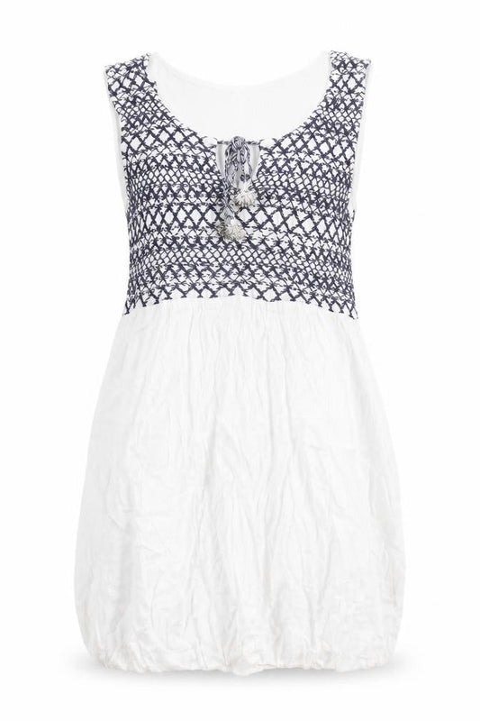 FatFace Women’s White Tank Tunic Top UK 14 Embroidered Tassel Summer