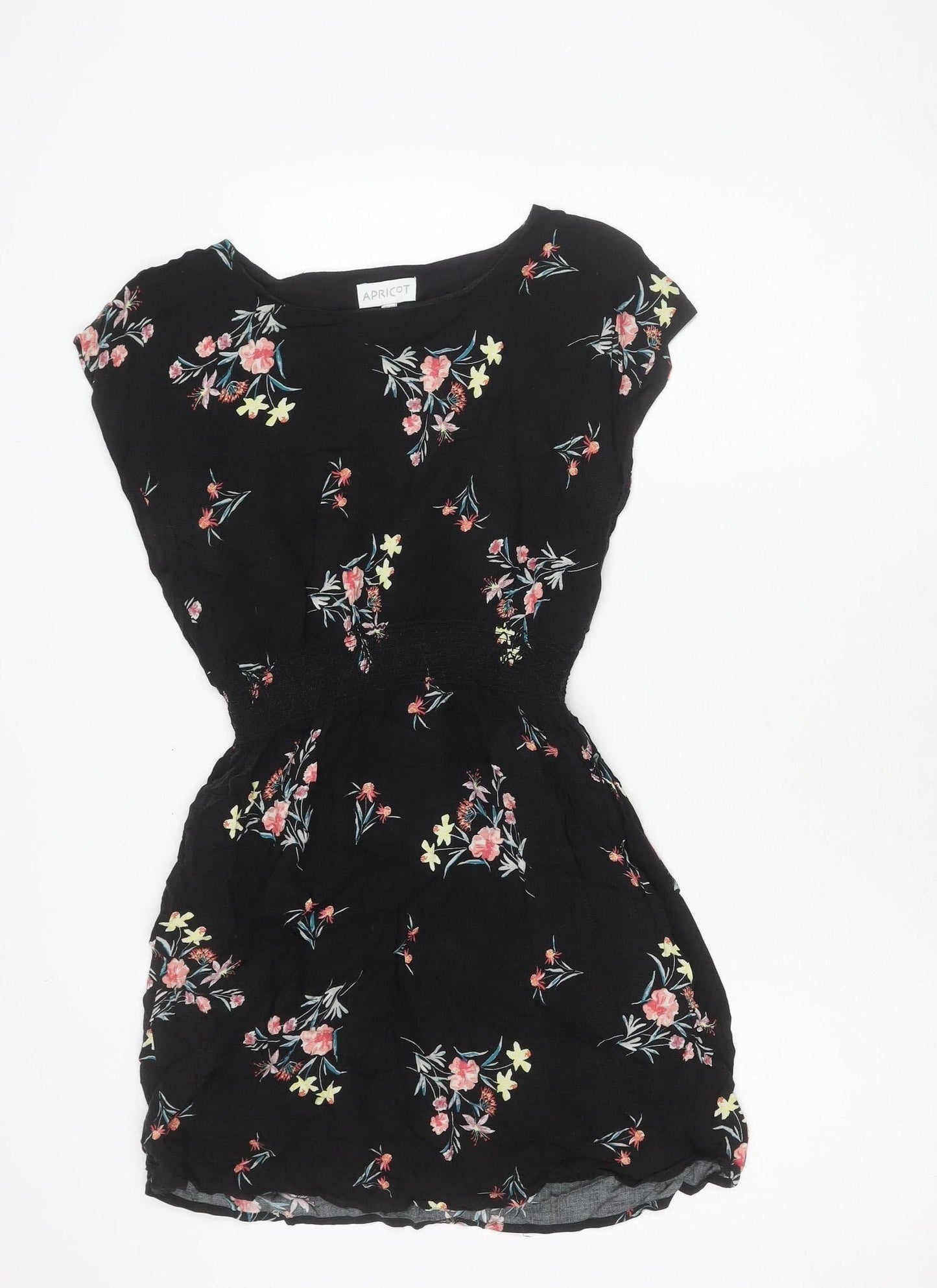 Apricot Womens Black Floral A-Line Short Dress UK 10 Scoop Neck