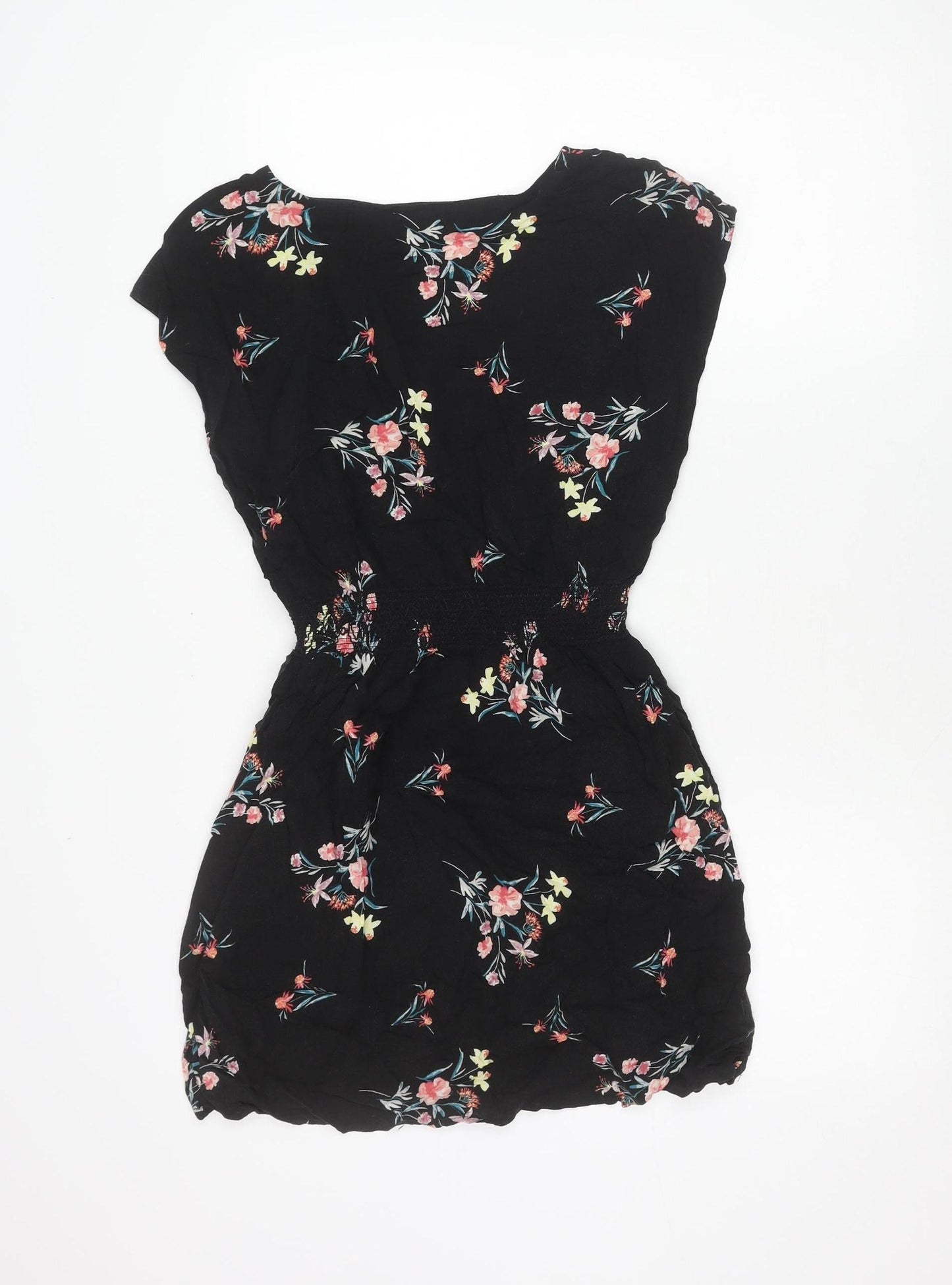 Apricot Womens Black Floral A-Line Short Dress UK 10 Scoop Neck