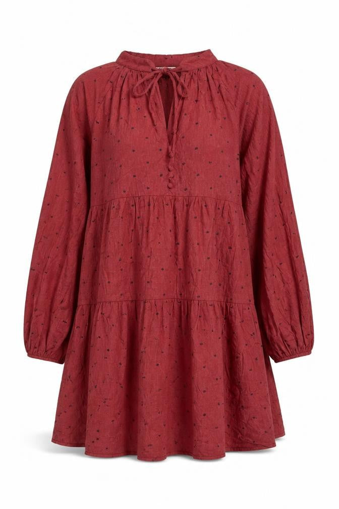 Zara Women Red Polka Dot A-Line Mini Dress Size 8 Long Sleeve