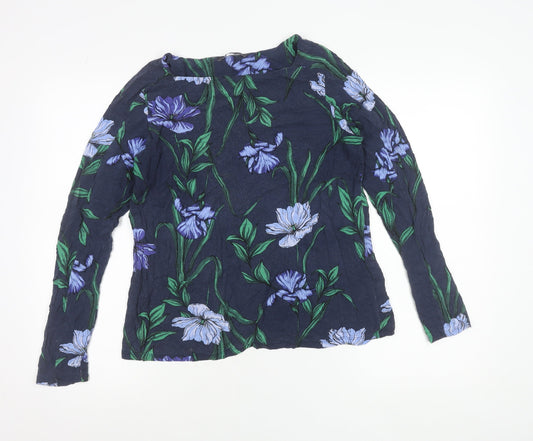 Marks and Spencer Women's Blue Floral Viscose Long Sleeve Tunic Blouse UK 14