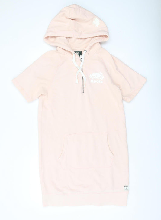 Roots Womens Pink S T-Shirt Hoodie Dress Casual Knee Length