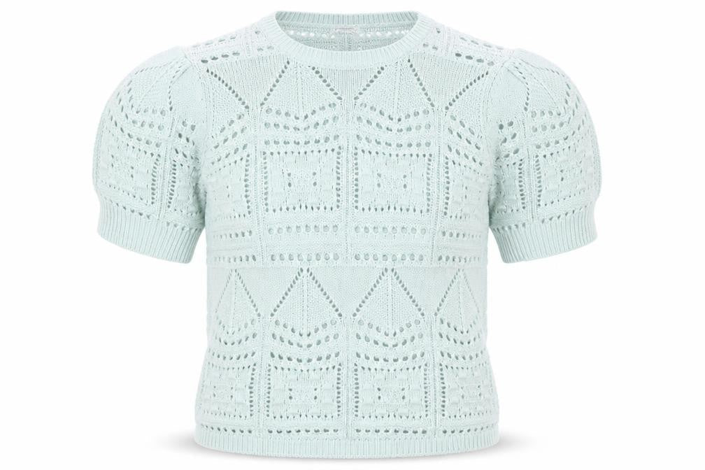 Damart Women's Green L Pullover Open Knit Short Sleeve Jumper