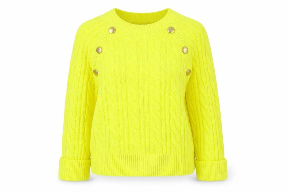 Next Womens Yellow Cable Knit Button Pullover Jumper Size M