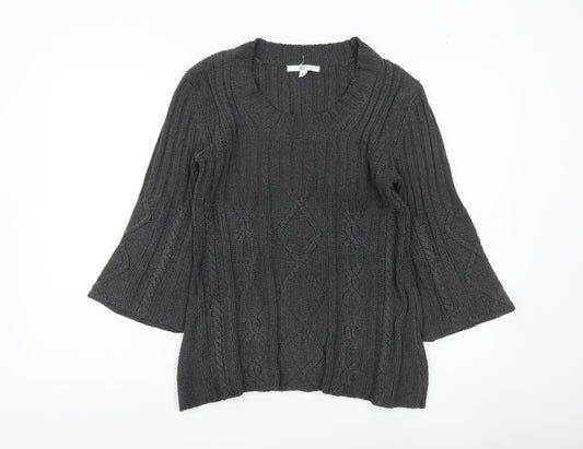 Klass Collection Women's Grey Cable-Knit Cotton Jumper Size S