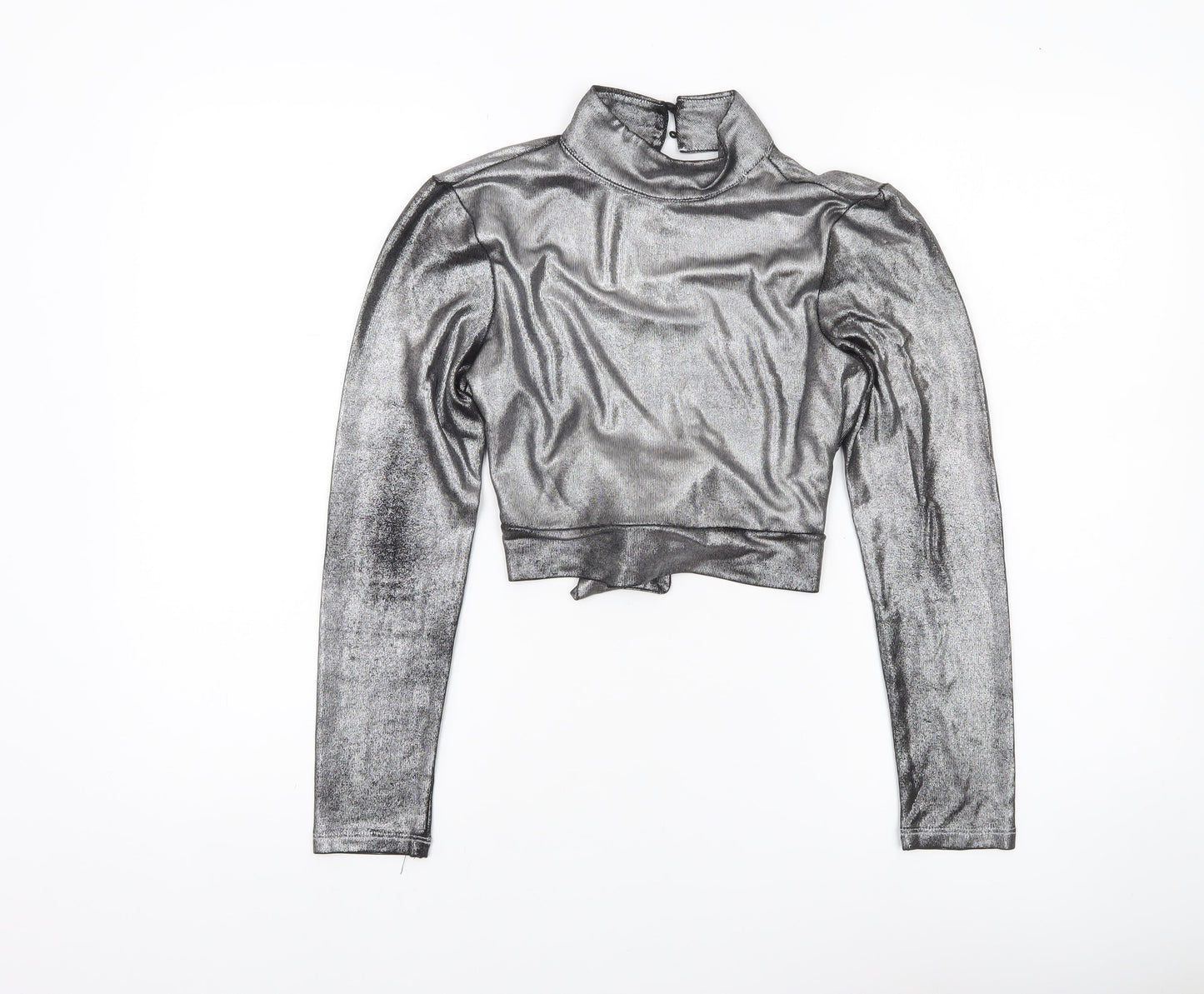 4th + Reckless Women’s Silver Metallic Petite Cropped Blouse UK 10