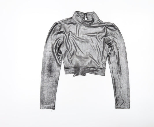 4th + Reckless Women’s Silver Metallic Petite Cropped Blouse UK 10