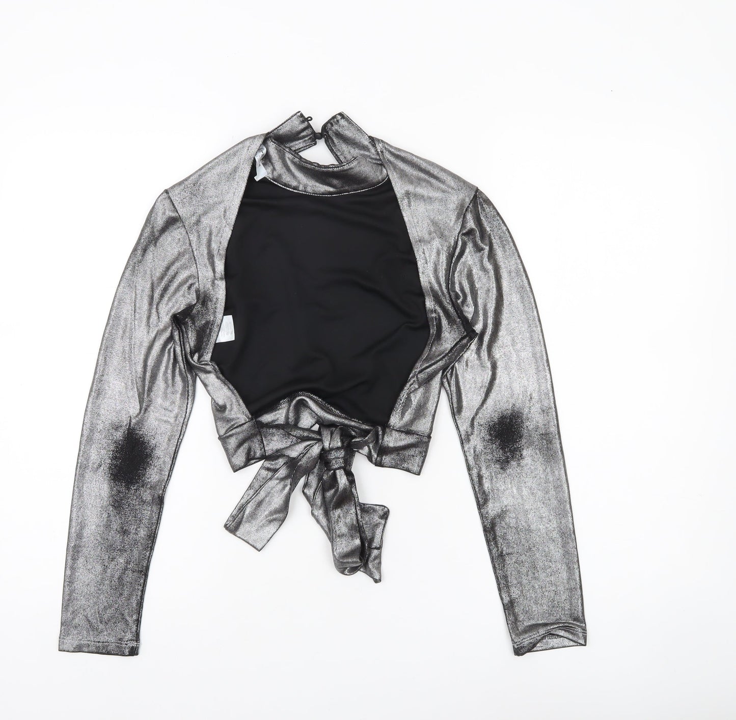 4th + Reckless Women’s Silver Metallic Petite Cropped Blouse UK 10