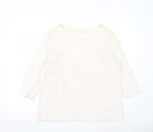 COS Women’s Ivory Blouse Size 12 Cotton 3/4 Sleeve Boat Neck Top