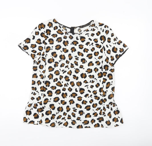 Zara Basic Womens Leopard Print Blouse Top Size 12 Short Sleeve