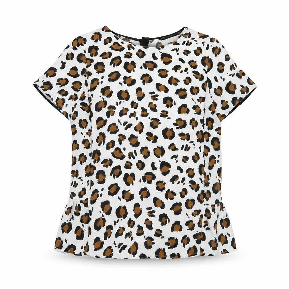 Zara Basic Womens Leopard Print Blouse Top Size 12 Short Sleeve