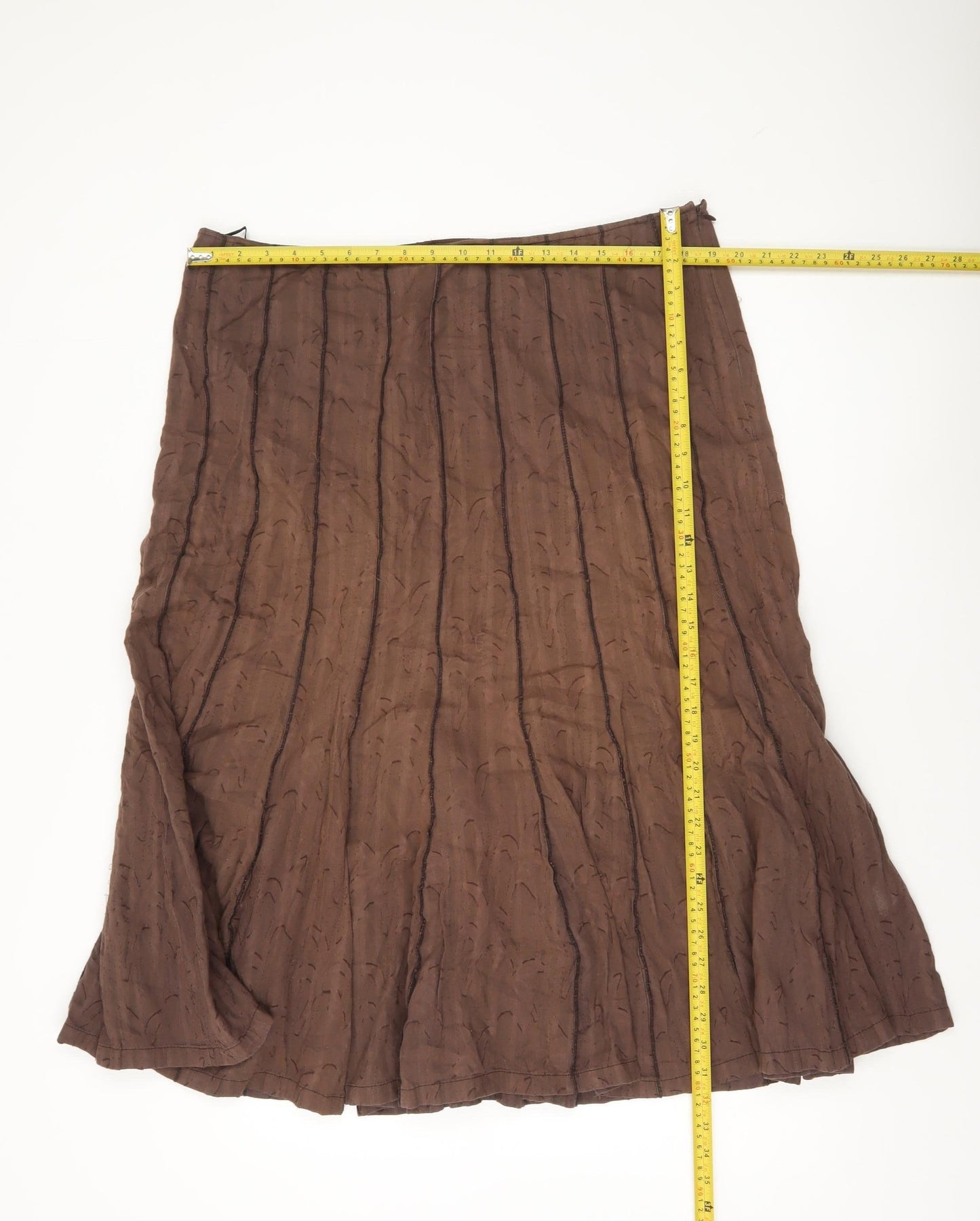 Adini Women’s Brown Cotton Midi A-Line Skirt L Zip Casual