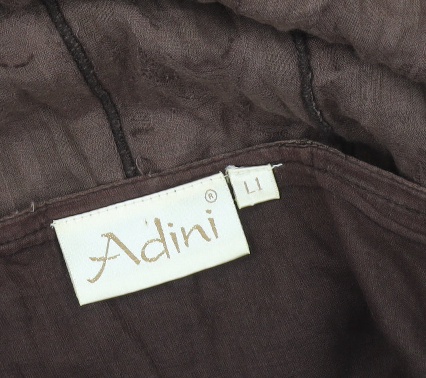 Adini Women’s Brown Cotton Midi A-Line Skirt L Zip Casual