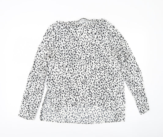 Zara Women White Animal Print Long Sleeve Blouse Size 8